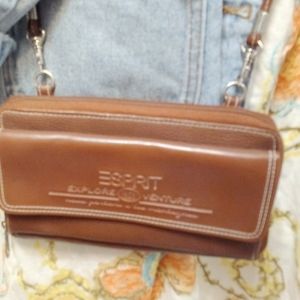 🤎80's ESPRIT BROWN LEATHER WALLET CROSSBODY BAG PURSE VINTAGE